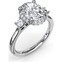 Three Stone Halo Engagement Ring Setting with Round Side Diamonds - 0.42 Carat Total Side Diamond Weight by Fana