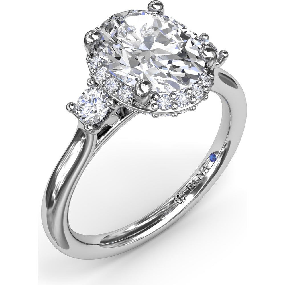 Three Stone Halo Engagement Ring Setting with Round Side Diamonds - 0.42 Carat Total Side Diamond Weight by Fana