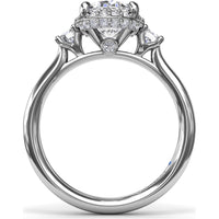 Three Stone Halo Engagement Ring Setting with Round Side Diamonds - 0.42 Carat Total Side Diamond Weight by Fana