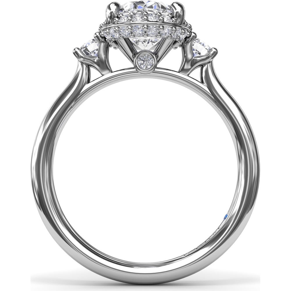 Three Stone Halo Engagement Ring Setting with Round Side Diamonds - 0.42 Carat Total Side Diamond Weight by Fana