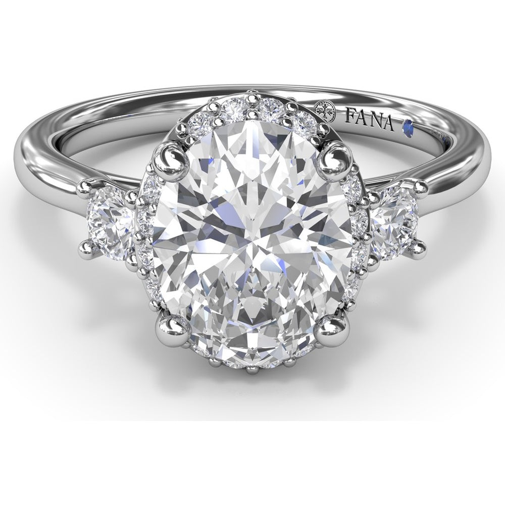 Three Stone Halo Engagement Ring Setting with Round Side Diamonds - 0.42 Carat Total Side Diamond Weight by Fana