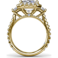 Three Stone Halo Engagement Ring Setting with Trapezoid Side Diamonds - 1.62 Carat Total Side Stone Weight by Fana