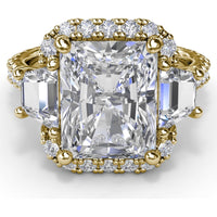Three Stone Halo Engagement Ring Setting with Trapezoid Side Diamonds - 1.62 Carat Total Side Stone Weight by Fana