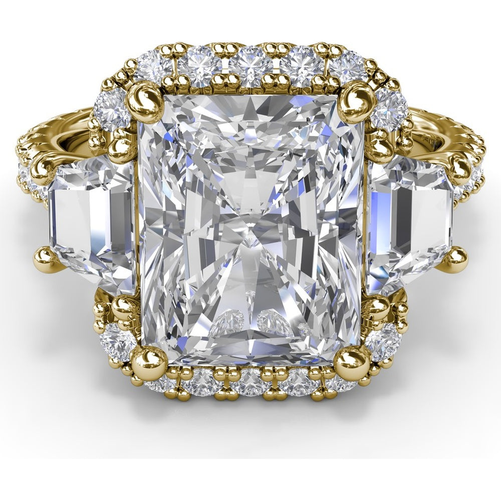 Three Stone Halo Engagement Ring Setting with Trapezoid Side Diamonds - 1.62 Carat Total Side Stone Weight by Fana