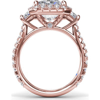 Three Stone Halo Engagement Ring Setting with Trapezoid Side Diamonds - 1.62 Carat Total Side Stone Weight by Fana