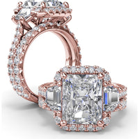 Three Stone Halo Engagement Ring Setting with Trapezoid Side Diamonds - 1.62 Carat Total Side Stone Weight by Fana