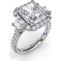 Three Stone Halo Engagement Ring Setting with Trapezoid Side Diamonds - 1.62 Carat Total Side Stone Weight by Fana