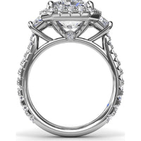 Three Stone Halo Engagement Ring Setting with Trapezoid Side Diamonds - 1.62 Carat Total Side Stone Weight by Fana