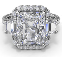 Three Stone Halo Engagement Ring Setting with Trapezoid Side Diamonds - 1.62 Carat Total Side Stone Weight by Fana