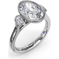 Three-Stone Oval Bezel Set Engagement Ring Setting with Peek-a-Boo Diamond by Fana - 0.22 Carat Total Diamond Weight