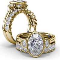 Three-Stone Oval Bezel Set Engagement Ring Setting with Peek-a-Boo Diamond by Fana - 0.22 Carat Total Diamond Weight
