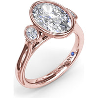 Three-Stone Oval Bezel Set Engagement Ring Setting with Peek-a-Boo Diamond by Fana - 0.22 Carat Total Diamond Weight