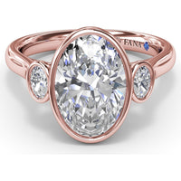 Three-Stone Oval Bezel Set Engagement Ring Setting with Peek-a-Boo Diamond by Fana - 0.22 Carat Total Diamond Weight