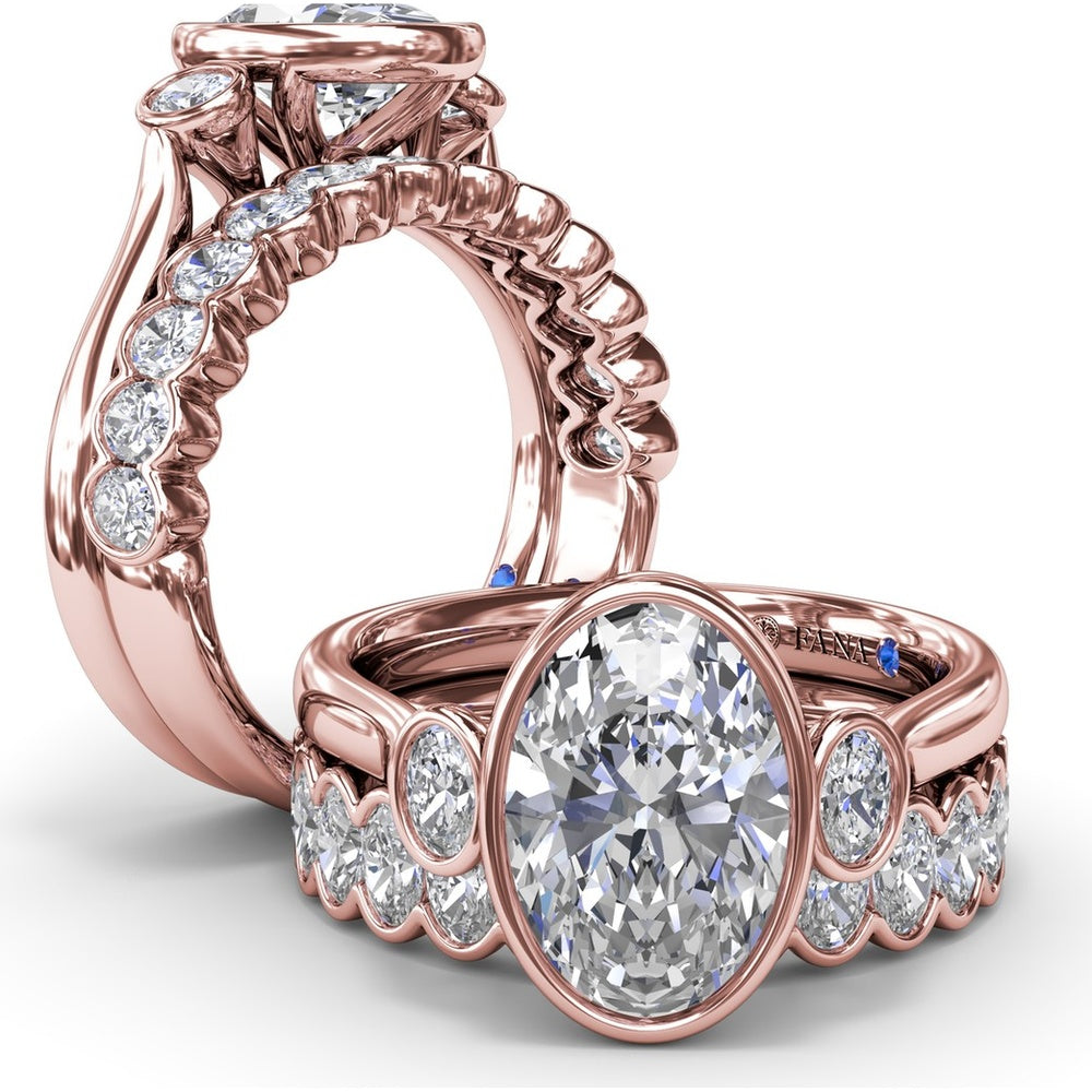 Three-Stone Oval Bezel Set Engagement Ring Setting with Peek-a-Boo Diamond by Fana - 0.22 Carat Total Diamond Weight