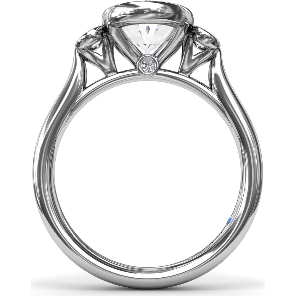Three-Stone Oval Bezel Set Engagement Ring Setting with Peek-a-Boo Diamond by Fana - 0.22 Carat Total Diamond Weight