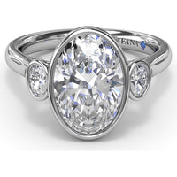 Three-Stone Oval Bezel Set Engagement Ring Setting with Peek-a-Boo Diamond by Fana - 0.22 Carat Total Diamond Weight