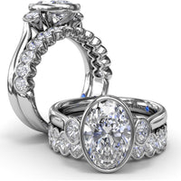 Three-Stone Oval Bezel Set Engagement Ring Setting with Peek-a-Boo Diamond by Fana - 0.22 Carat Total Diamond Weight
