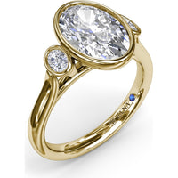 Three-Stone Oval Bezel Set Engagement Ring Setting with Peek-a-Boo Diamond by Fana - 0.22 Carat Total Diamond Weight