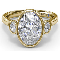 Three-Stone Oval Bezel Set Engagement Ring Setting with Peek-a-Boo Diamond by Fana - 0.22 Carat Total Diamond Weight