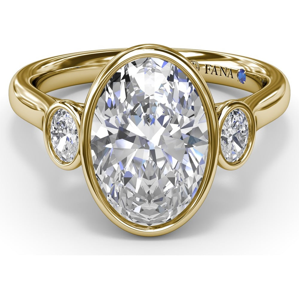 Three-Stone Oval Bezel Set Engagement Ring Setting with Peek-a-Boo Diamond by Fana - 0.22 Carat Total Diamond Weight