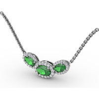 Three-Stone Oval Emerald and Diamond Halo Pendant by Fana - 1.19 Carat Total Gemstone Weight