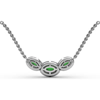 Three-Stone Oval Emerald and Diamond Halo Pendant by Fana - 1.19 Carat Total Gemstone Weight