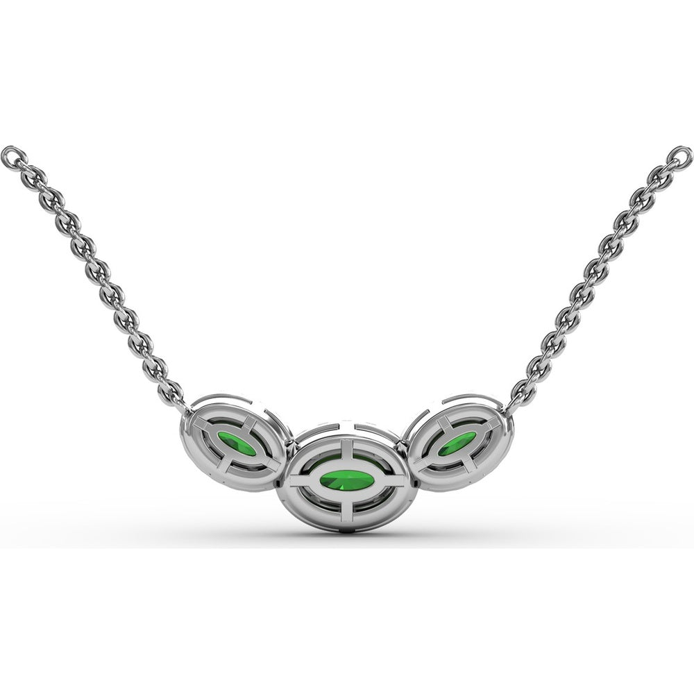Three-Stone Oval Emerald and Diamond Halo Pendant by Fana - 1.19 Carat Total Gemstone Weight