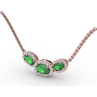 Three-Stone Oval Emerald and Diamond Halo Pendant by Fana - 1.19 Carat Total Gemstone Weight