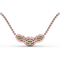 Three-Stone Oval Emerald and Diamond Halo Pendant by Fana - 1.19 Carat Total Gemstone Weight