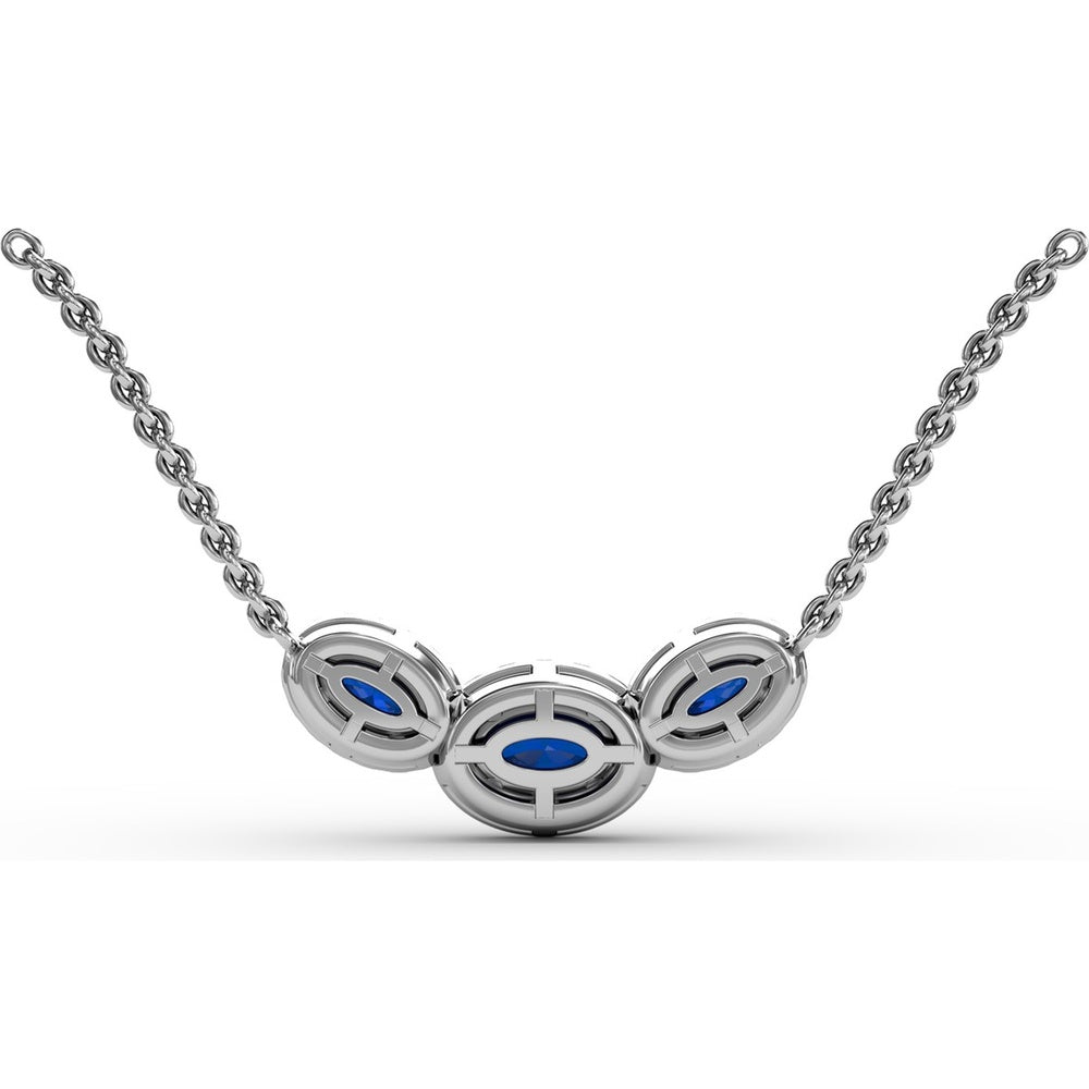 Three Stone Oval Sapphire and Diamond Halo Pendant by Fana - 1.57 Carat Total Gemstone Weight