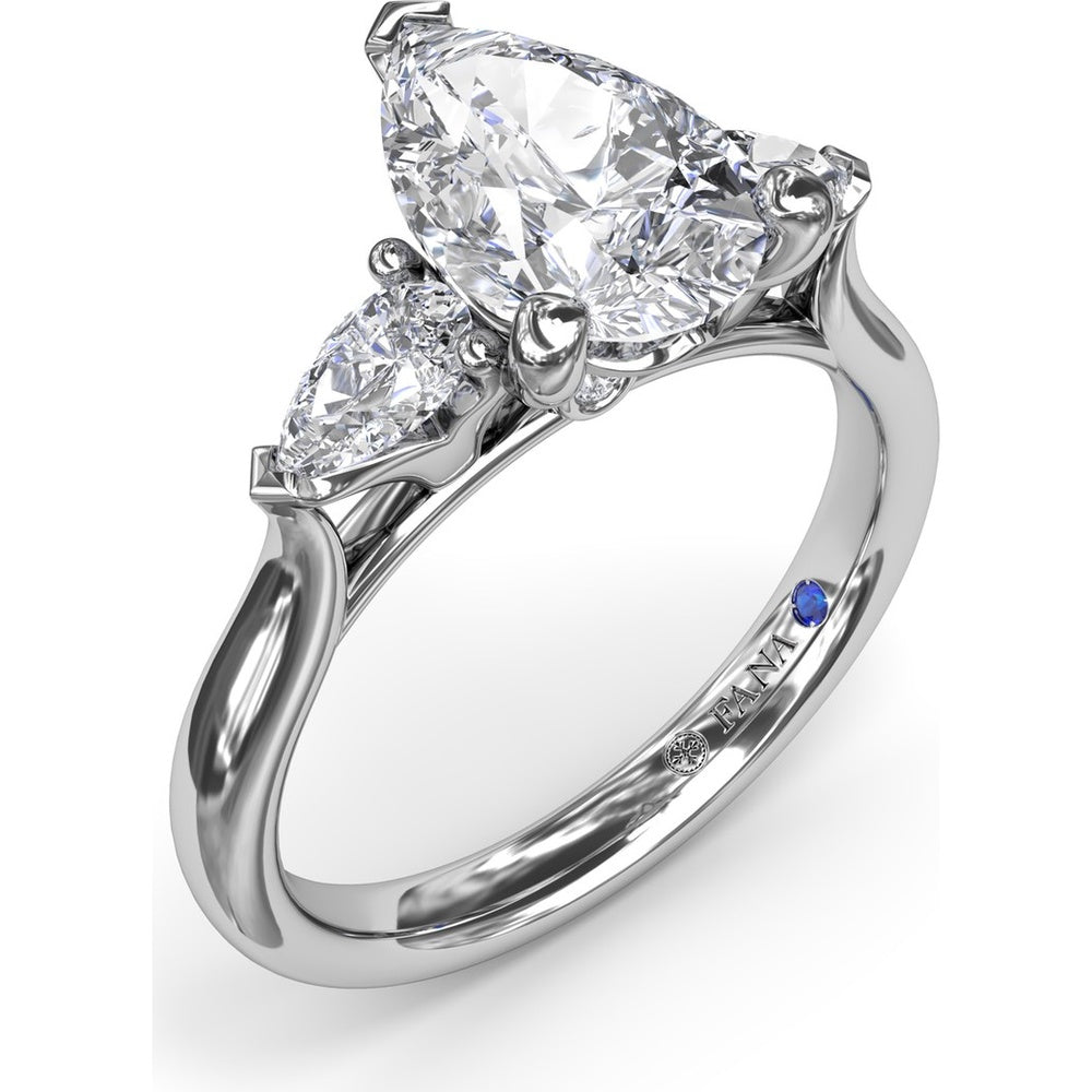 Three-Stone Pear Diamond Engagement Ring Setting with 0.44 Carat Total Diamond Weight by Fana