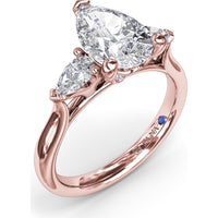 Three-Stone Pear Diamond Engagement Ring Setting with 0.44 Carat Total Diamond Weight by Fana