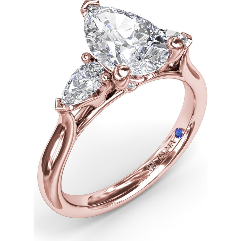 Three-Stone Pear Diamond Engagement Ring Setting with 0.44 Carat Total Diamond Weight by Fana