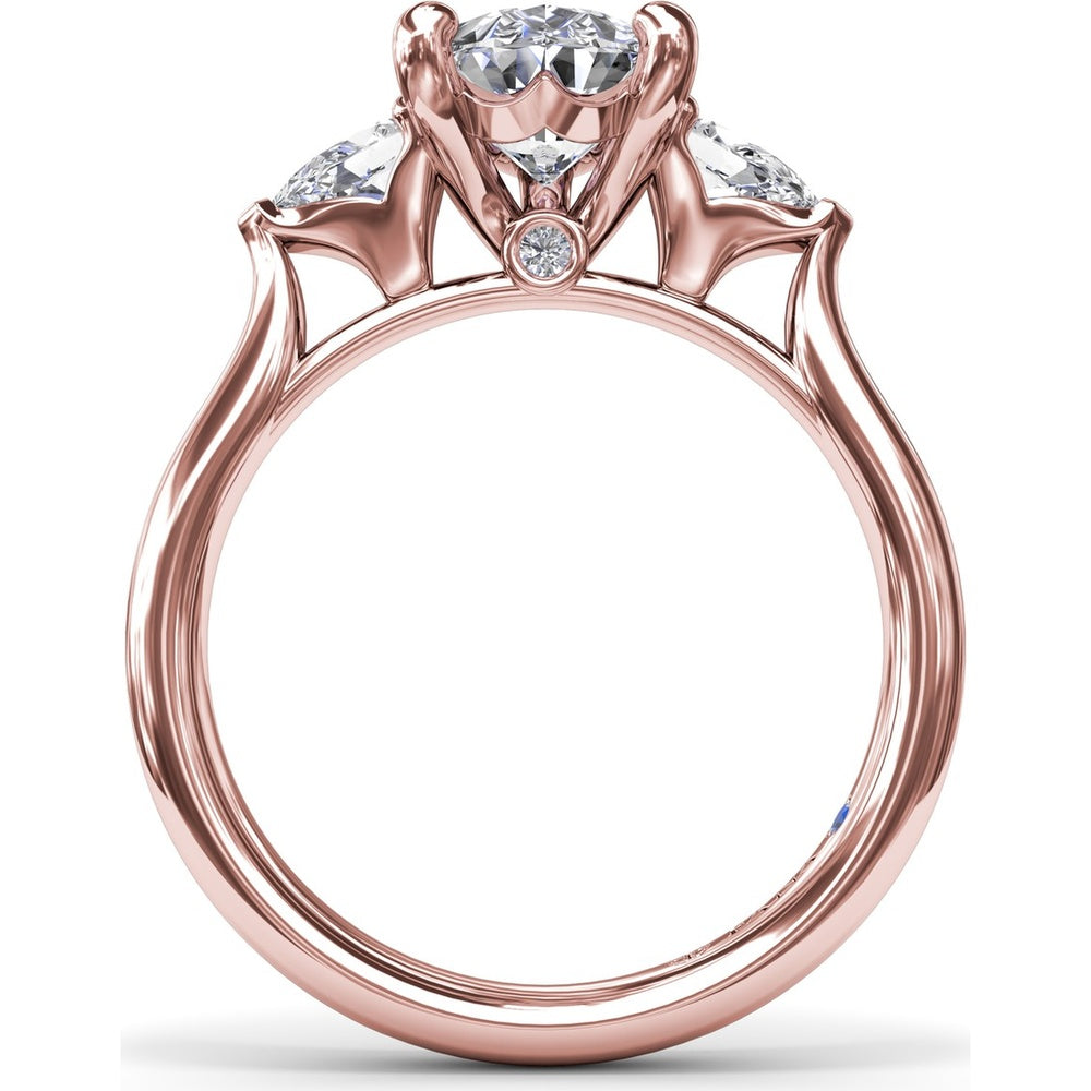 Three-Stone Pear Diamond Engagement Ring Setting with 0.44 Carat Total Diamond Weight by Fana