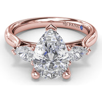 Three-Stone Pear Diamond Engagement Ring Setting with 0.44 Carat Total Diamond Weight by Fana