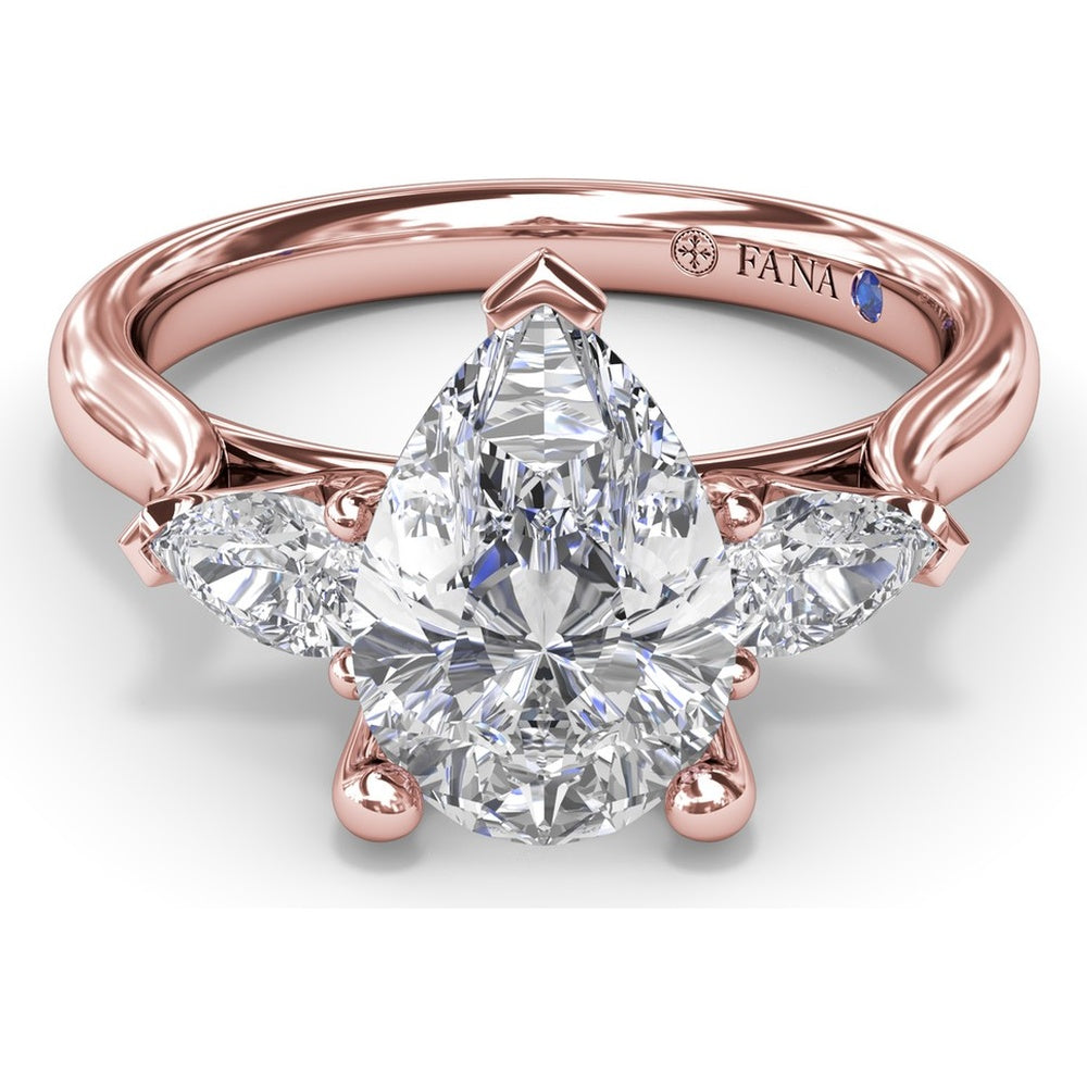 Three-Stone Pear Diamond Engagement Ring Setting with 0.44 Carat Total Diamond Weight by Fana