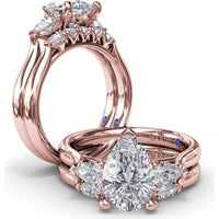 Three-Stone Pear Diamond Engagement Ring Setting with 0.44 Carat Total Diamond Weight by Fana