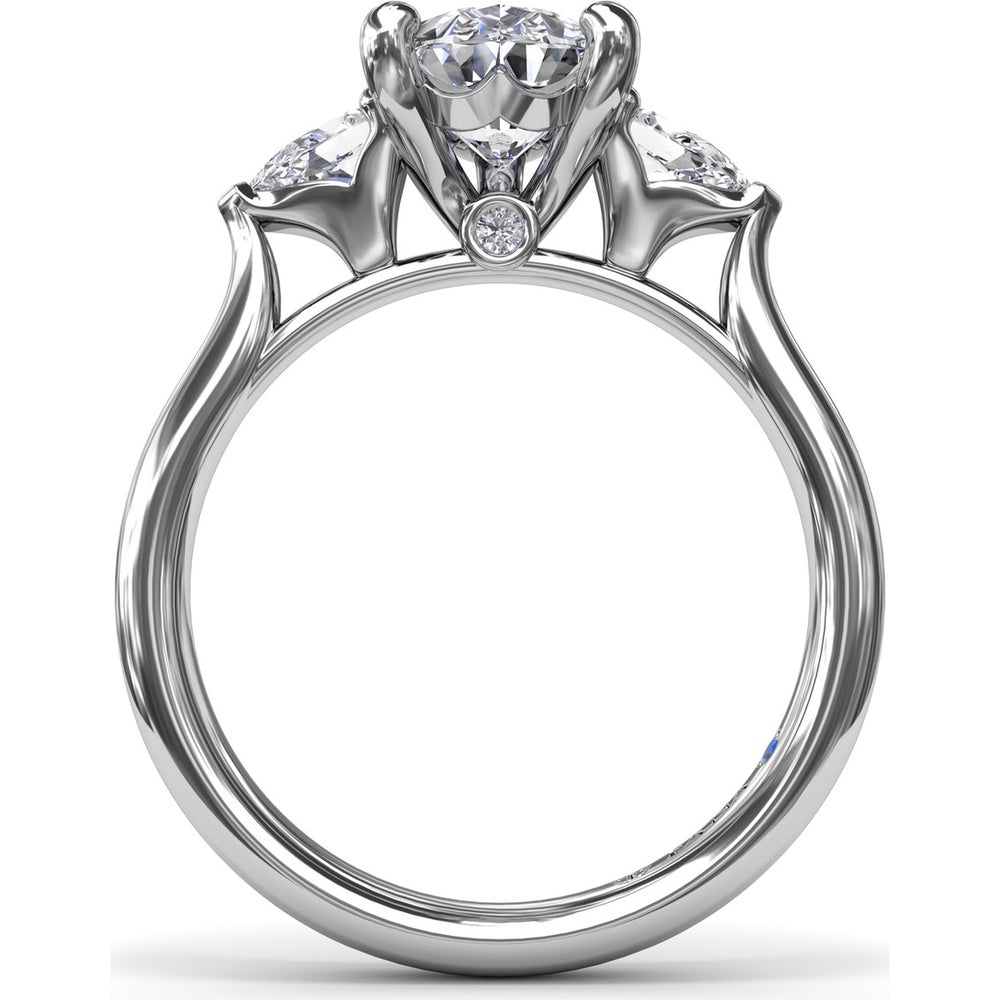 Three-Stone Pear Diamond Engagement Ring Setting with 0.44 Carat Total Diamond Weight by Fana