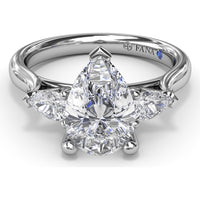 Three-Stone Pear Diamond Engagement Ring Setting with 0.44 Carat Total Diamond Weight by Fana