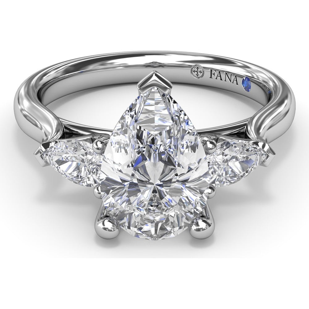 Three-Stone Pear Diamond Engagement Ring Setting with 0.44 Carat Total Diamond Weight by Fana