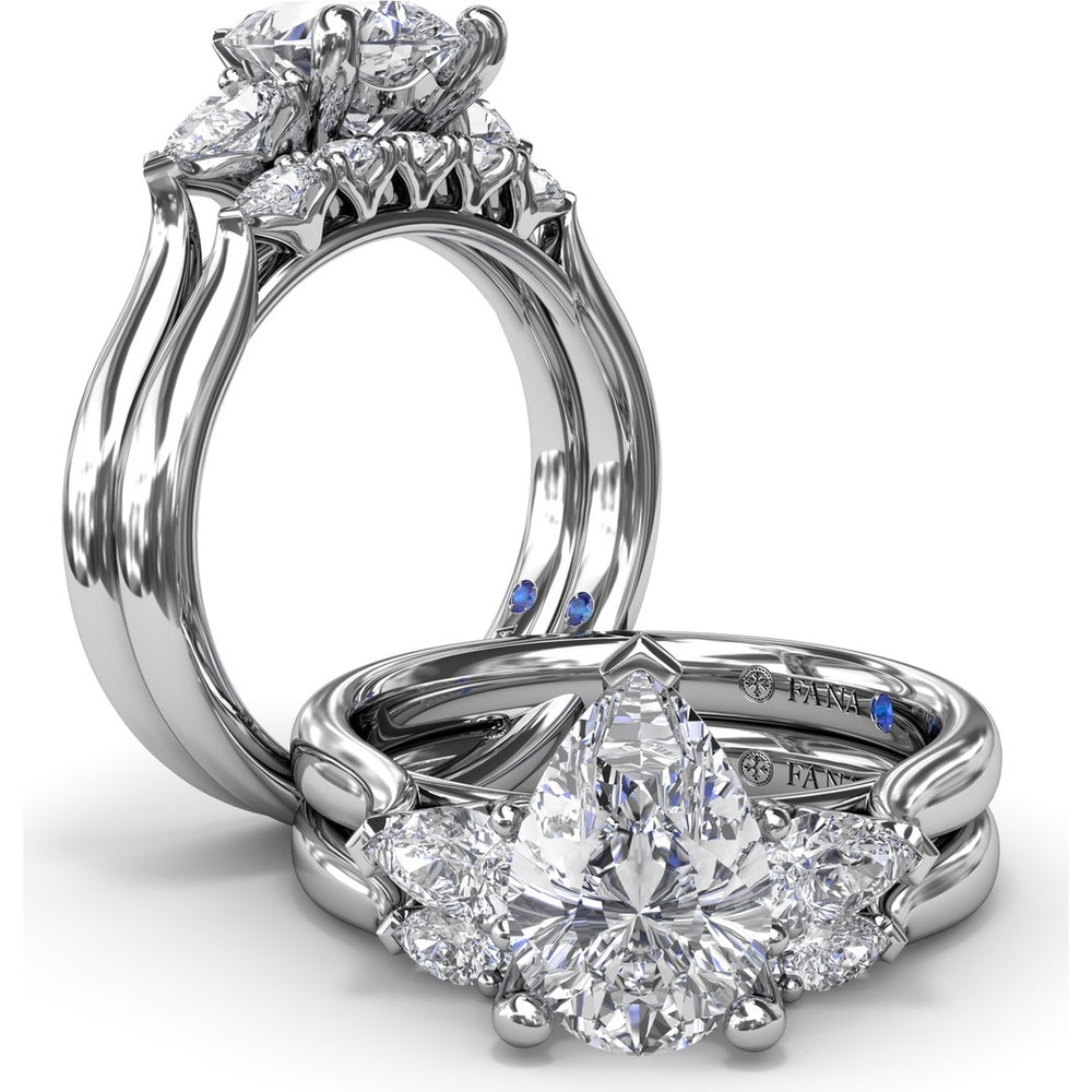 Three-Stone Pear Diamond Engagement Ring Setting with 0.44 Carat Total Diamond Weight by Fana