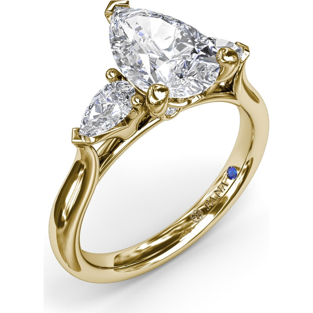 Three-Stone Pear Diamond Engagement Ring Setting with 0.44 Carat Total Diamond Weight by Fana