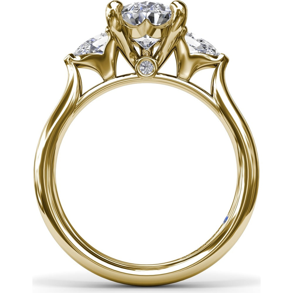 Three-Stone Pear Diamond Engagement Ring Setting with 0.44 Carat Total Diamond Weight by Fana
