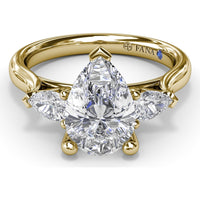 Three-Stone Pear Diamond Engagement Ring Setting with 0.44 Carat Total Diamond Weight by Fana