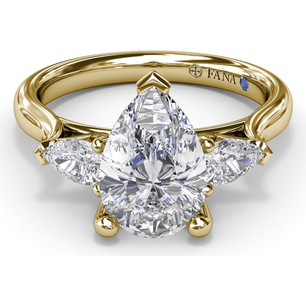 Three-Stone Pear Diamond Engagement Ring Setting with 0.44 Carat Total Diamond Weight by Fana
