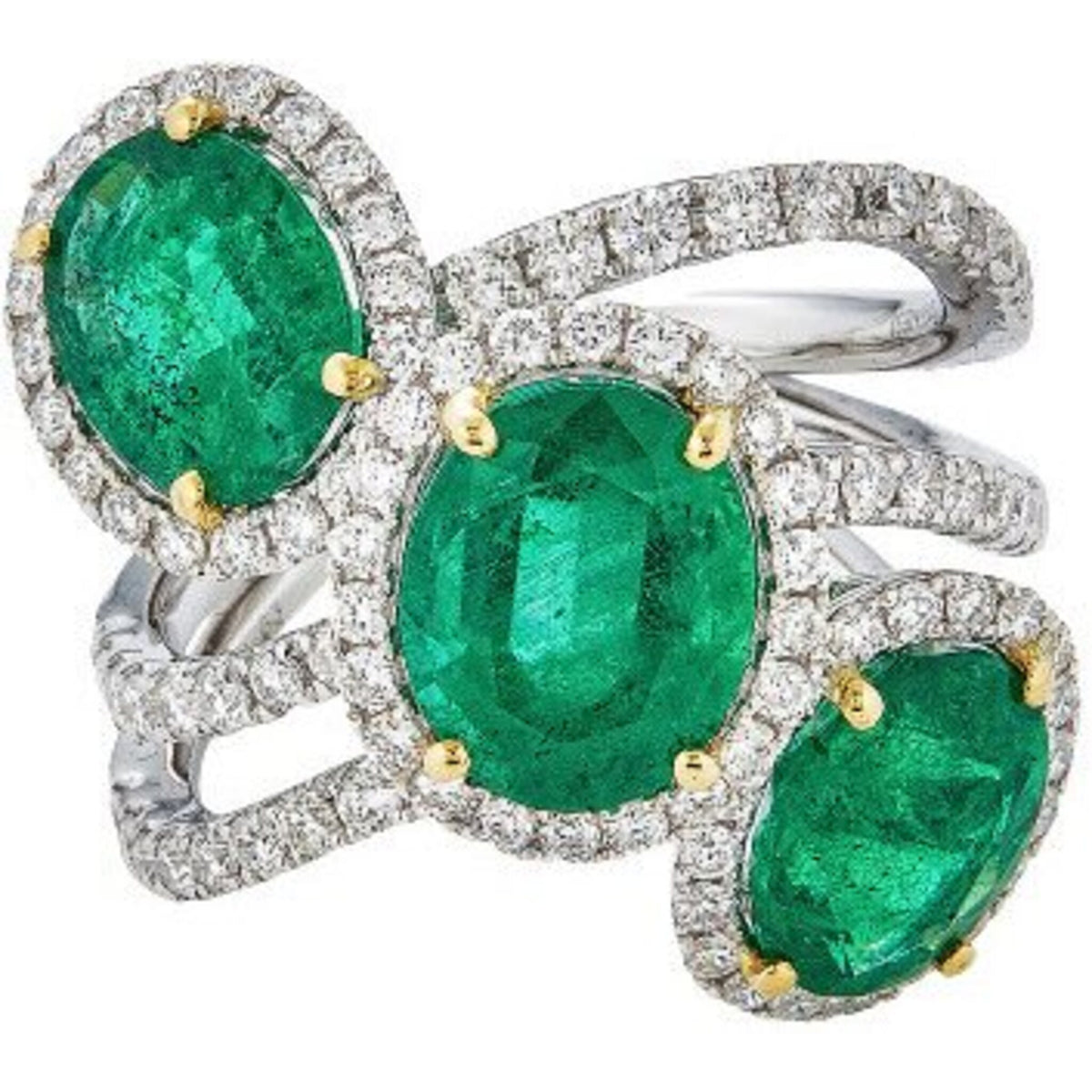 Piranesi - Three Stone Ring in Emerald - 18K White & Yellow Gold
