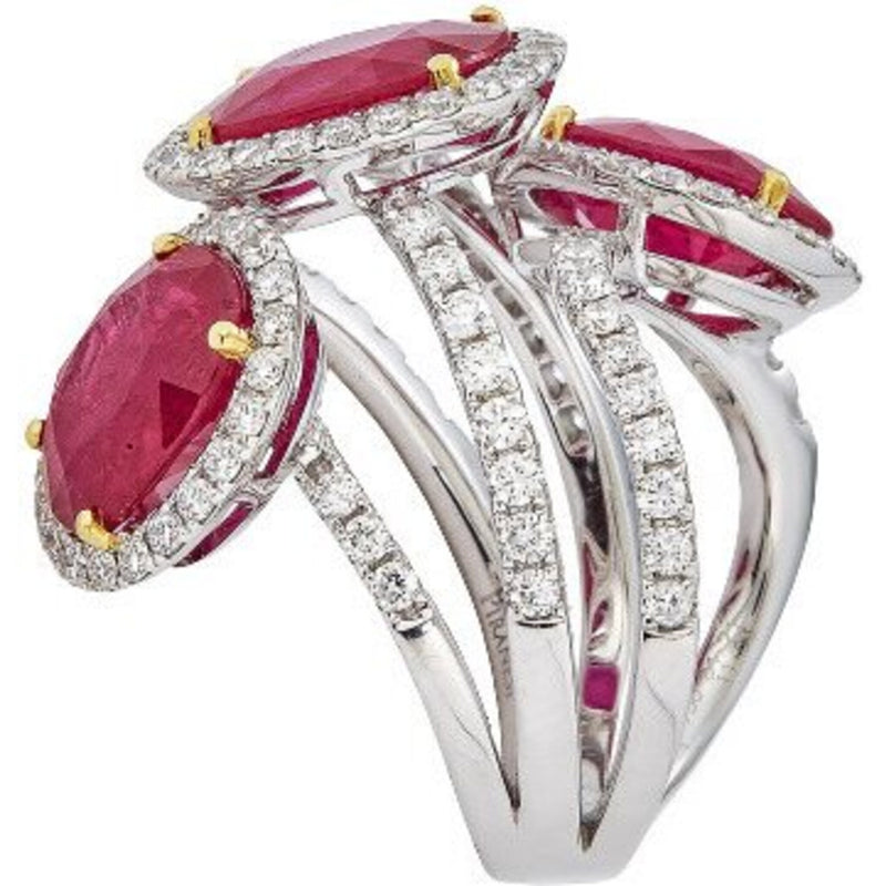Piranesi - Three Stone Ring in Ruby - 18K White Gold