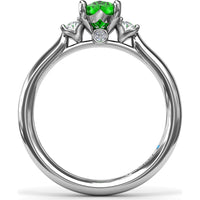 Three Stone Ring with Oval Emerald and Oval Diamond Accents by Fana - 1.11 Carat Total Gemstone Weight