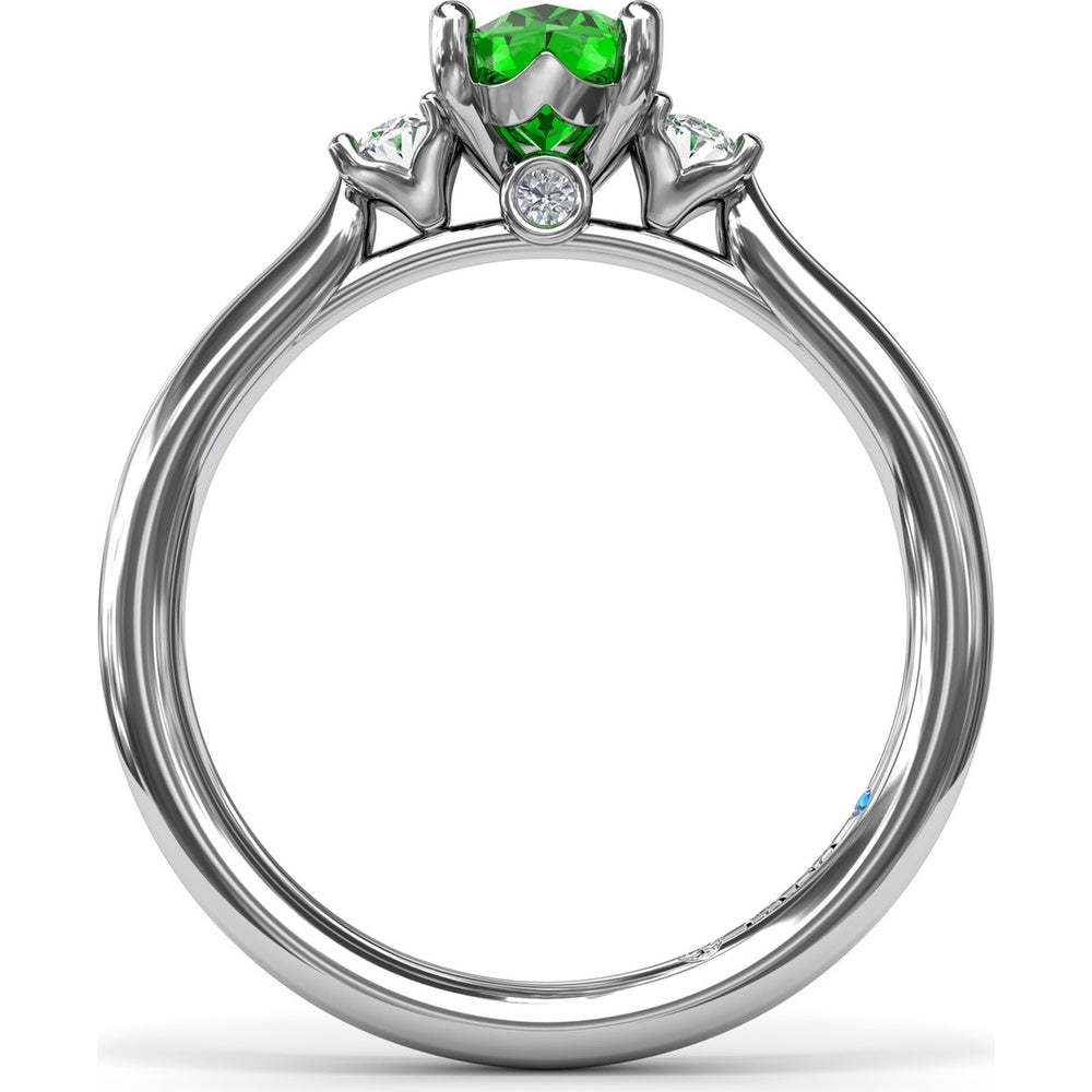 Three Stone Ring with Oval Emerald and Oval Diamond Accents by Fana - 1.11 Carat Total Gemstone Weight