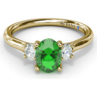 Three Stone Ring with Oval Emerald and Oval Diamond Accents by Fana - 1.11 Carat Total Gemstone Weight